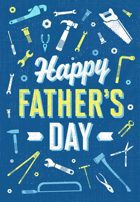 Some people visit their fathers, while others give cards, flowers or other gifts, such as clothing or sporting equipment, or luxury food items. Retro Working Tools - Father's Day Card (Free) | Greetings ...