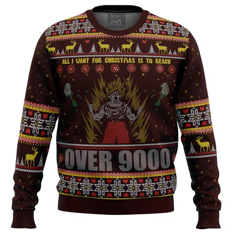 What, 9000 that things busted! DBZ Goku Over 9000 Dragon Ball Z Ugly Christmas Sweater | Anime Ape