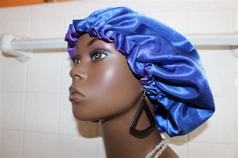 Blue Luxury Satin Bonnetsleep Bonnetcharmeusenatural Hair