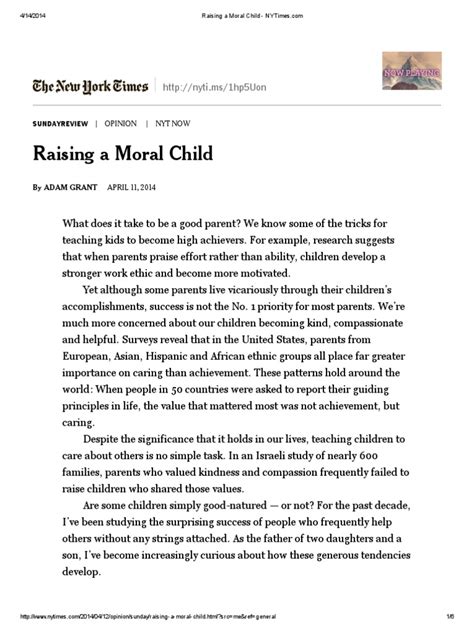Raising A Moral Child Nytimes Pdf Shame Guilt Emotion
