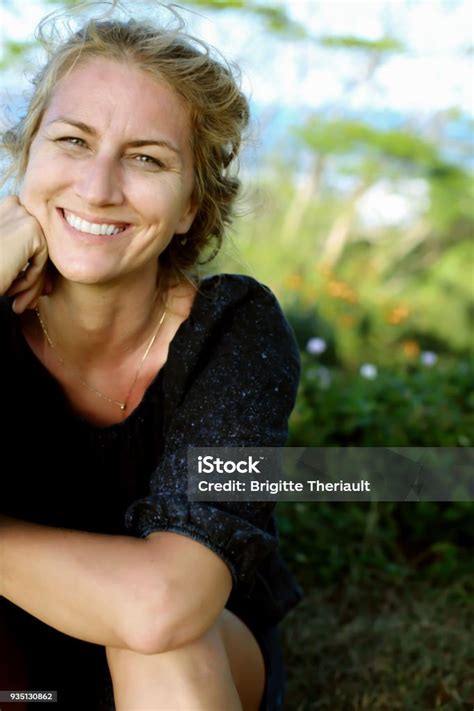 43 Years Old Natural Women Look Happiness Facial Expressions Stock