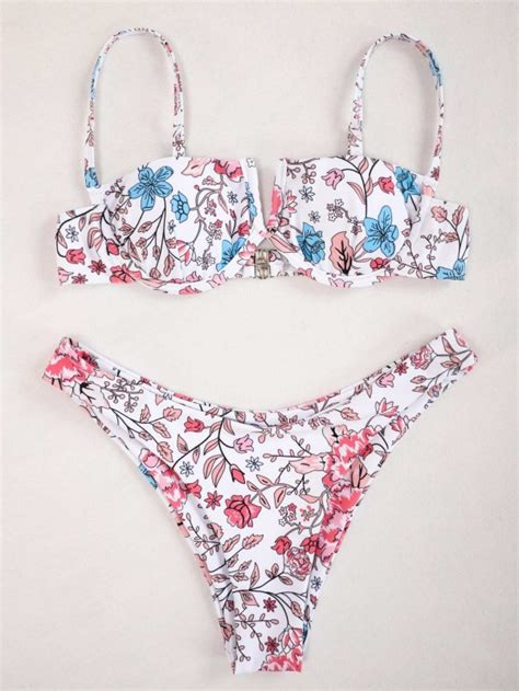 Floral V Wired Underwire High Cut Bikini Swimsuit