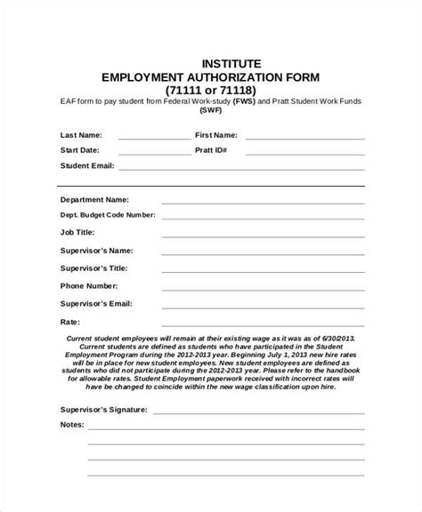 If you are an employer, aliens with temporary work authorization may, but are not required to, present this card to you during the employment verification process. FREE 13+ Sample Employment Authorization Forms in PDF ...