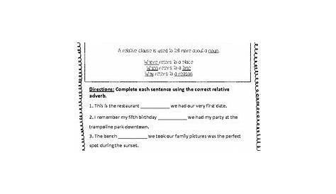 relative adverbs worksheets