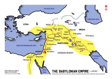Map Of The Babylonian Empire Circa 600 Bc And The Likely Route The