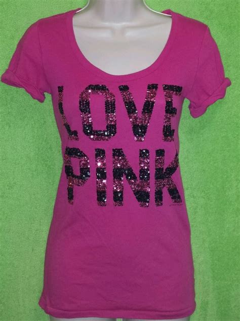 Victorias Secret Love Pink Stylish Comfy Bling Graphic Scoop Tee Size