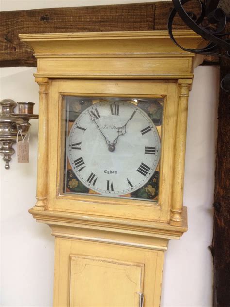 Soft Yellow Original Painted Grandfather Clock For Sale Inside Holt