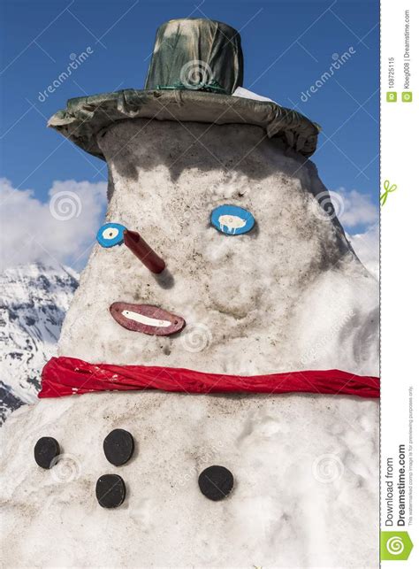 Snowman In Austrian Alps With Hat Stock Image Image Of Greeting