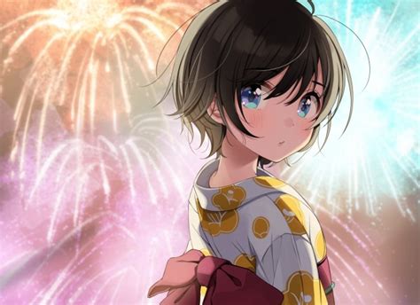 Wallpaper Anime Girl Kimono Festival Short Hair