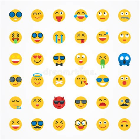 Flat Emoji Emoticon Vector Icon Set Multi Emotion Stock Vector