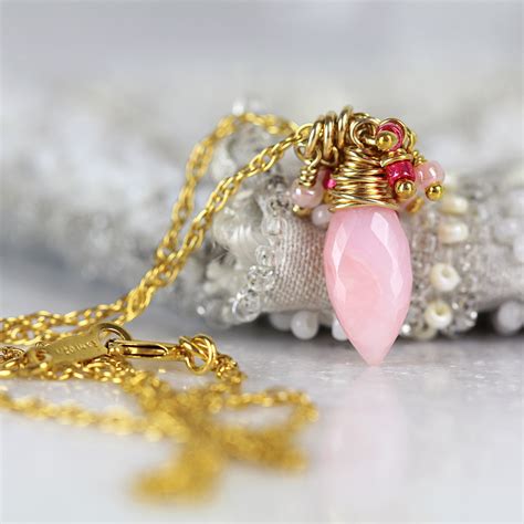 Pink Opal Pendant Necklace Dainty Cluster Necklace