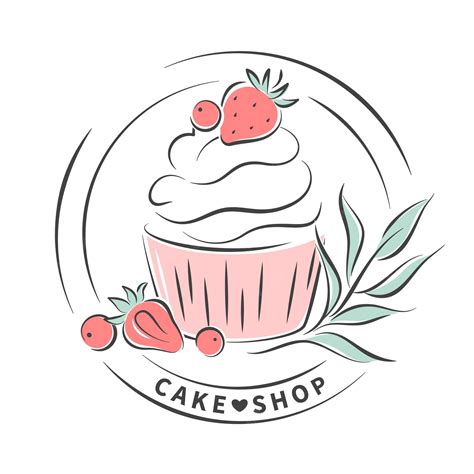 Logotipo De Pastelería Cupcake Y Bayas Vector Premium