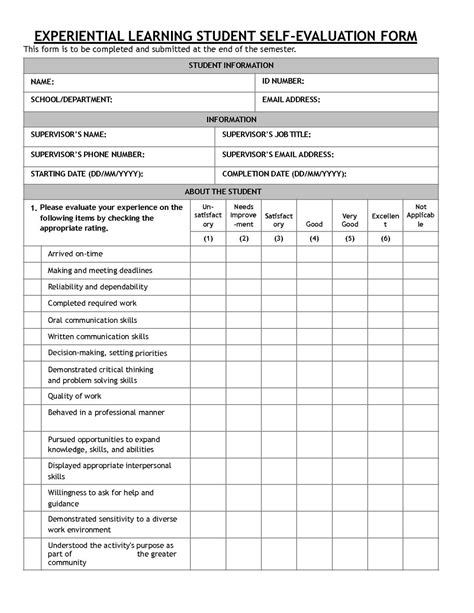 Fileqep Experiential Learning Student Self Evaluation Form Finalpdf