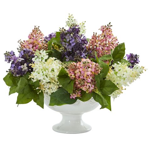 Artificial 14 Lilac Flowers Floral Arrangement In White