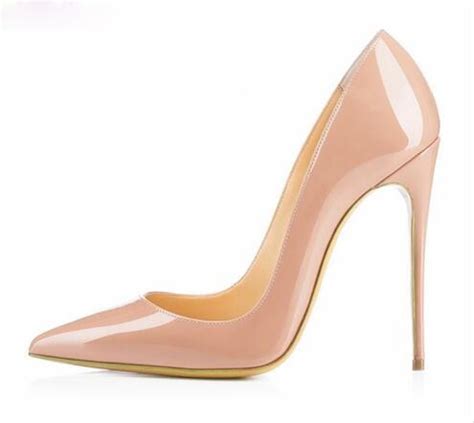 Women Stiletto Heels Pumps Pointed Toe Nude Patent Leather Dress Shoes