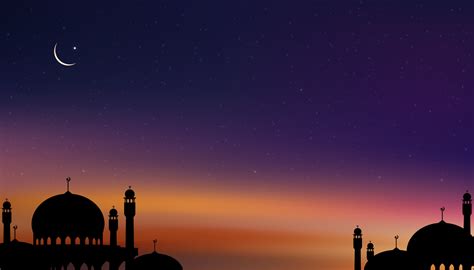 Islamic Card With Mosques Domecrescent Moon On Blue Sky Background