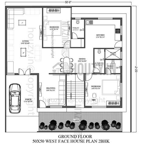50x50 House Plans West Facing 2bhk West Face Ground Floor Plan Houzyin