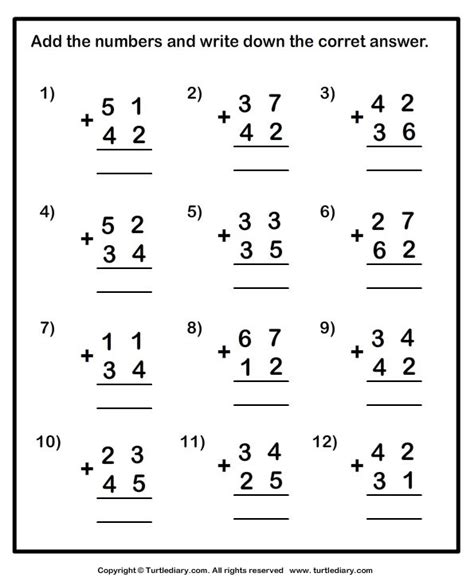 Adding Pairs Of Two Digit Numbers Worksheets