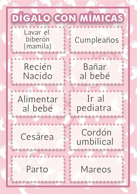 Muchos juegos para baby shower para imprimir gratis y en variados modeloslos juegos mas. Juego mimica | Juegos para baby shower, Juegos de fiesta ...