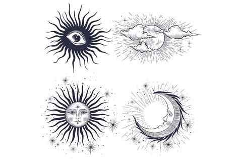 Eye Sun Month Cloud Engraving Illustrations Creative Market