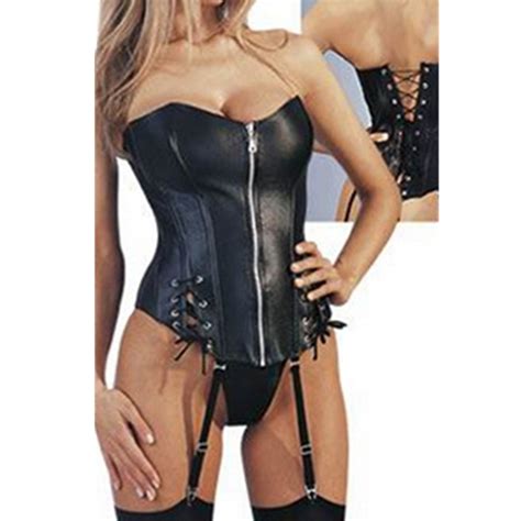 hot women lace up black women s zipper overbust plus size leather corset with leather skirt in