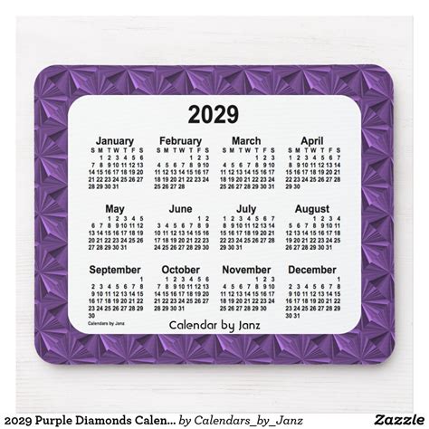 2029 Purple Diamonds Calendar By Janz Mouse Pad Fun