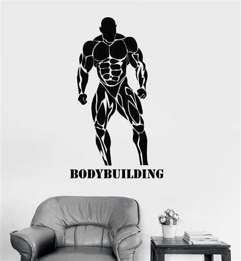 Vinyl Wall Decal Bodybuilding Muscle Man Fitness Gym Stickers Unique