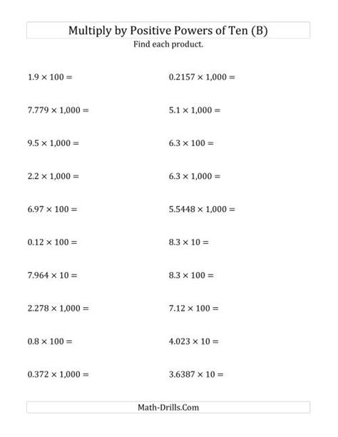 Multiplying Decimals By Positive Powers Of Ten Standard