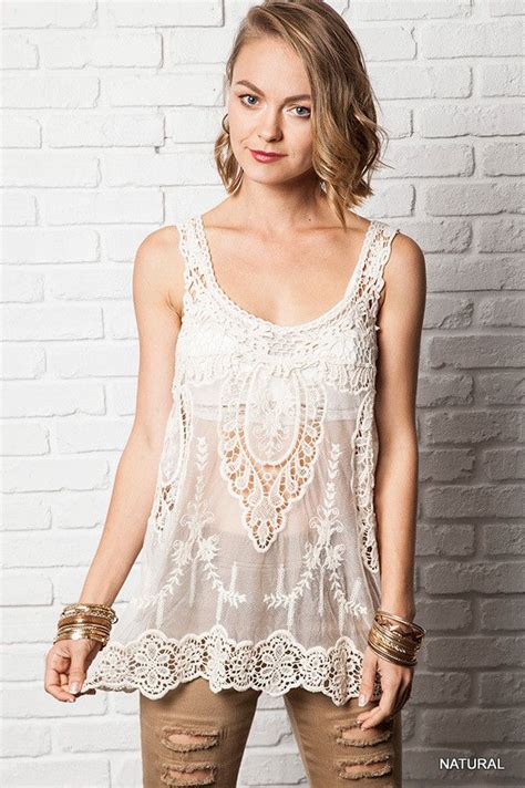 Sheer Lace Tank Natural From 11 Main Boho Style Outfits Lace Tank Lace