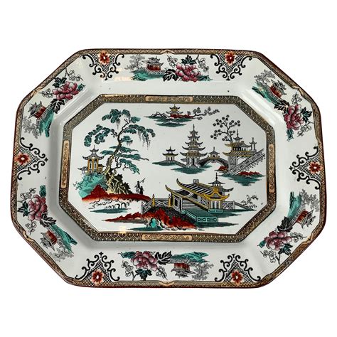 Staffordshire Hand Painted Chinoiserie Large Platter At 1stdibs