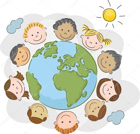 Cartoon The Worlds Children In A Circle In The World Stock
