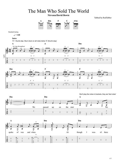 nirvana the man who sold the world fingerstyle sheet by redtabber