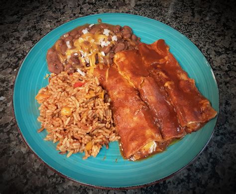 New Mexico Red Chile Cheese Enchiladas Beans And Rice 100 Homemade