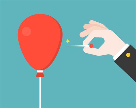 Business Hand With Pin Try To Burst Or Popping Red Balloon Flat Design