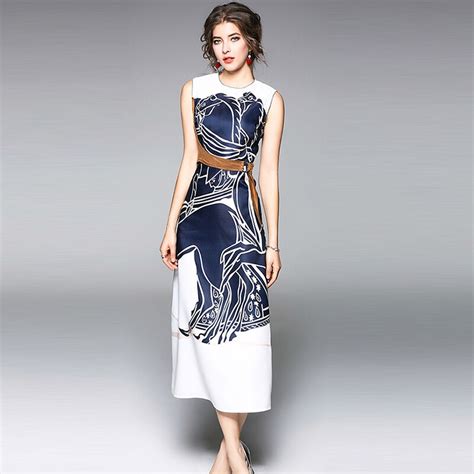 High Quality 2018 New Summer Ankle Length Dress Women Fashion Print