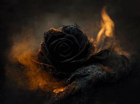 Smoldering Burning Roses On Fire Floating On Dark Water Digital Art Stock Image Everypixel