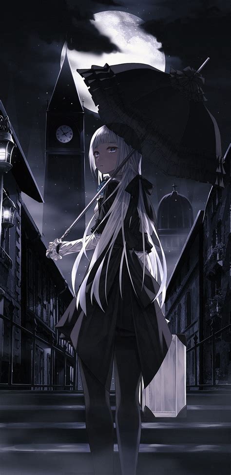 Anime Girl Umbrella Dark White Hair 1440x2960 Anime Hd Phone