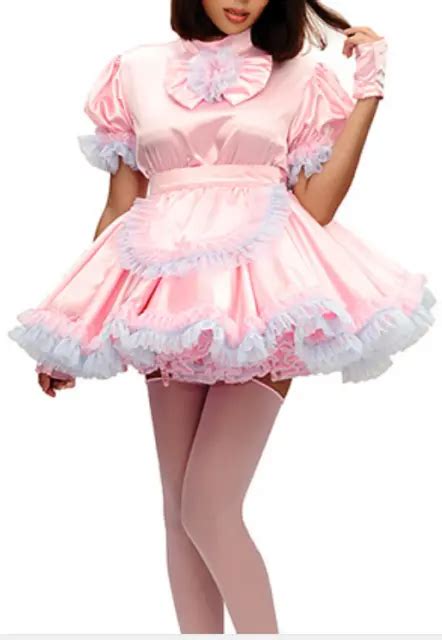 sissy girl maid pink satin organza lockable dress tailored cosplay costume 62 00 picclick