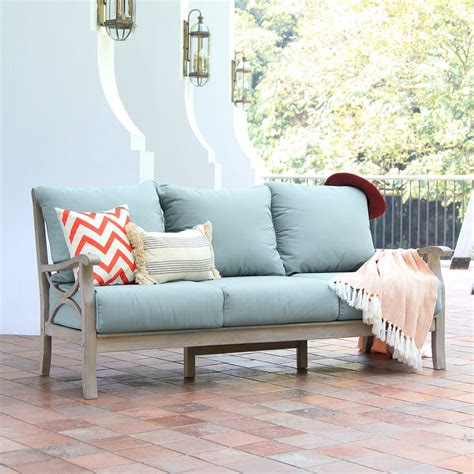 Abbington Weathered Teak Wood Patio Sofa With Cushion Cambridge Casual