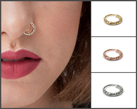 Solid Gold Nose Ring 14k Gold Nose Piercing Rose Gold White Etsy