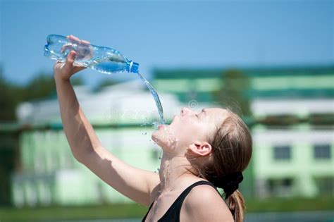 Yyoung Woman Drinking Water After Exercise Stock Photo Image Of