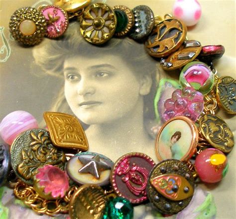1800s Button Charm Bracelet Antique Victorian Flowers In Etsy In 2021