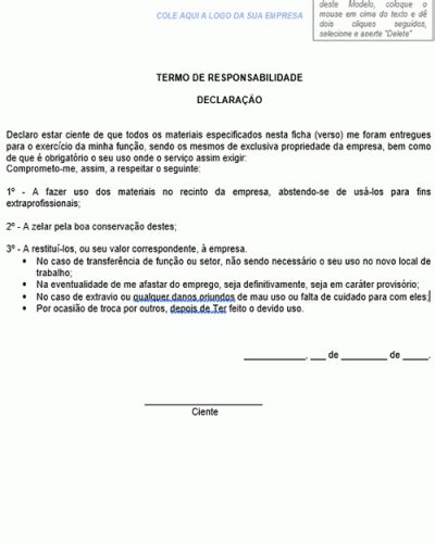 Modelo De Ficha De Controle De Epi Termo De Responsabilidade