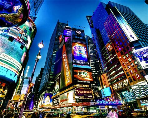 Times Square New York Usa City Cities Neon Lights G