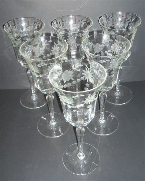 six etched crystal wine glasses vintage stemware etsy