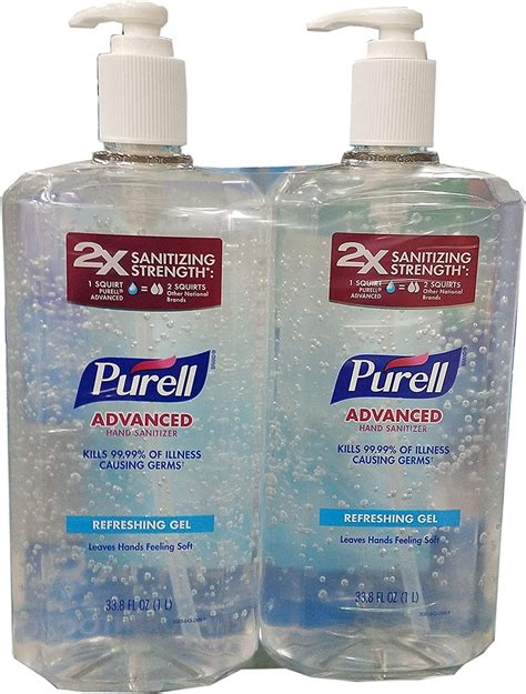 Purell Advanced Hand Sanitizer Refreshing Gel Clean Scent 1 Liter Pump Bottle 2 Pack