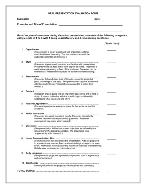 Oral Presentation Evaluation Form Evaluator