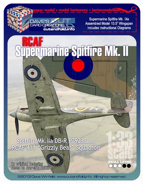 1 33 Supermarine Spitfire Mk II RAF RCAF 411 Squadron Paper Model