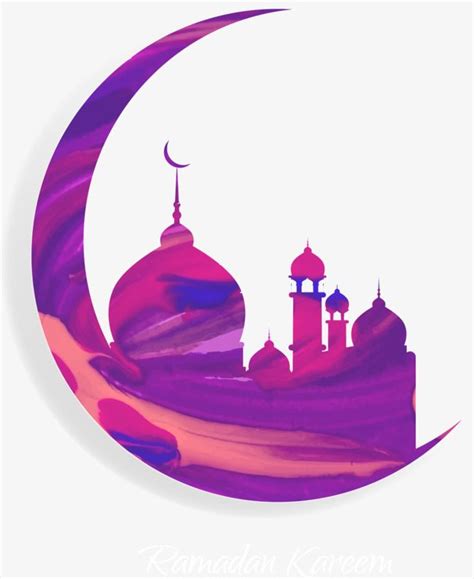 Vector Painted Purple Moon And Islam Mosque Ramadan Decorations