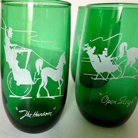 Anchor Hocking Holiday Anchor Hocking Vintage Forest Green Glasses White Enamel Snow Scenes